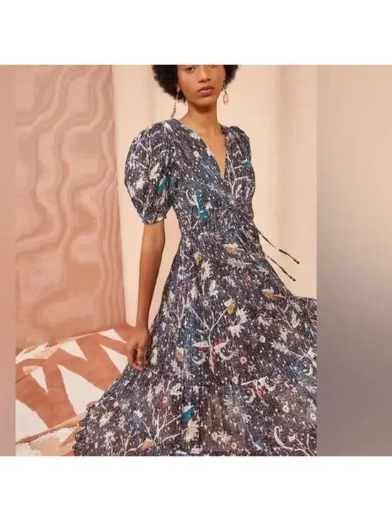 NEW, Ulla Johnson Thelma Printed Cotton-Blend Voile Midi Dress Sz 8 #MD1570 - Picture 1 of 9